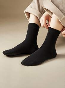 5 Pairs Men's Mesh Breathable Mid-Calf Socks, Non-Cotton, Moisture-Wicking, Suitable For Spring, Autumn, Summer - Black - View 2