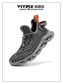 Boys Running Shoes Kids Sports Shoes Girls Athletic Tennis Shoe Breathable Lightweight Slip On Sports Knit Sports Shoes - Xám - Xem 2