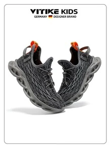 Boys Running Shoes Kids Sports Shoes Girls Athletic Tennis Shoe Breathable Lightweight Slip On Sports Knit Sports Shoes - Xám - Xem 5