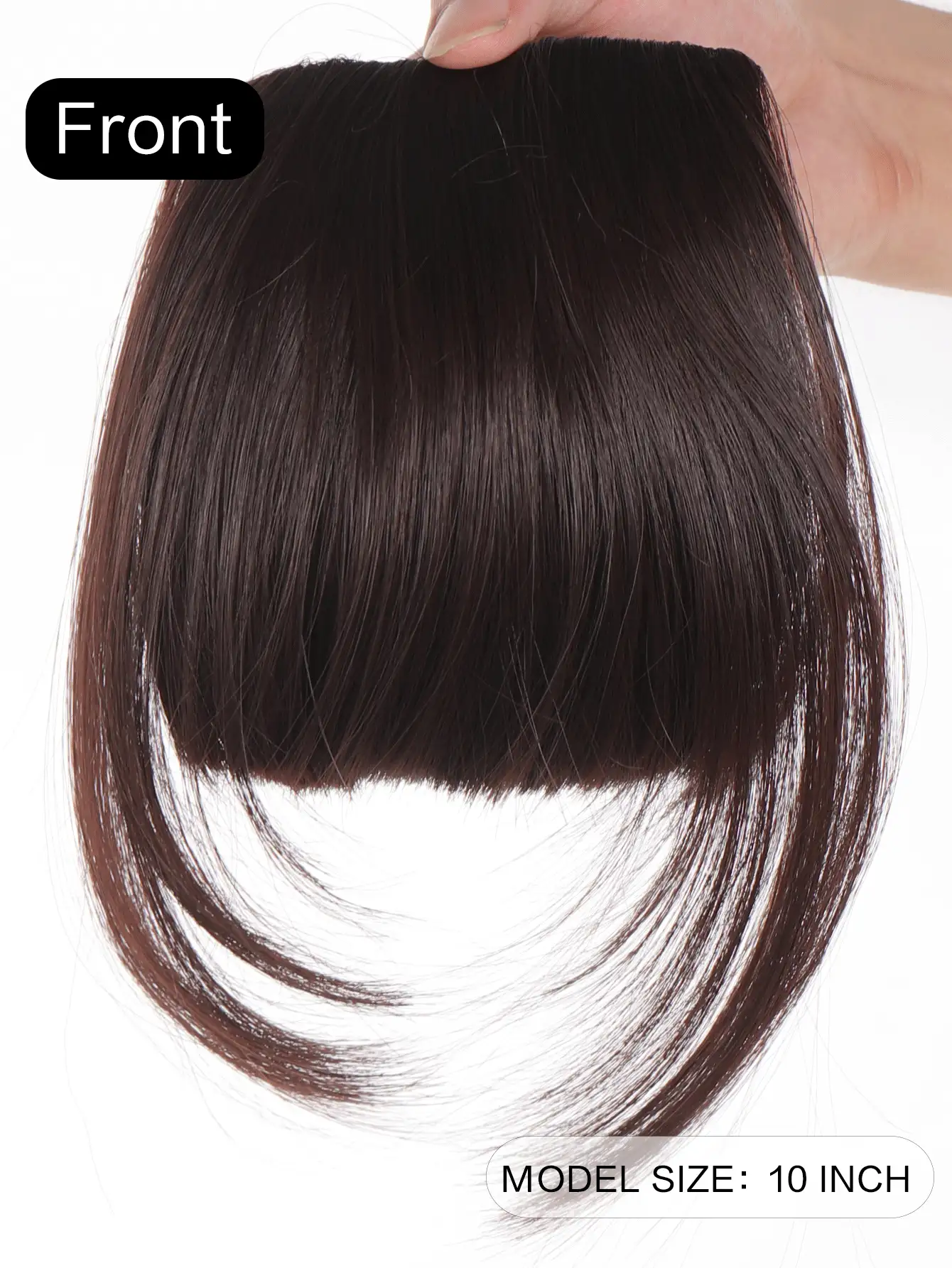 合成假发刘海 2 个接发片 整齐前部假刘海 自然假发 女士刘海片 - Dark Brown - 查看 2