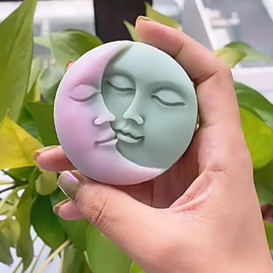 Moon Sun Face Wax Silicone Mold, DIY Handmade Soap, Candle Making Supplies - White - View 1