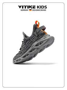 Boys Running Shoes Kids Sports Shoes Girls Athletic Tennis Shoe Breathable Lightweight Slip On Sports Knit Sports Shoes - Xám - Xem 7