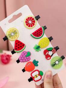 10pcs/set Princess Style Fruit Shaped Soft Clay Hair Clips, Suitable For Daily Wear - Multicolor - View 1
