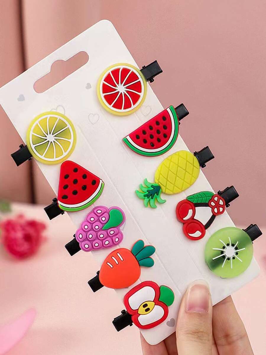 10pcs/set Princess Style Fruit Shaped Soft Clay Hair Clips, Suitable For Daily Wear - Multicolor - View 1