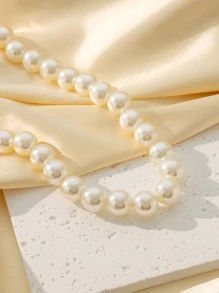 1pc Fashionable & Classic Basic Faux Pearl Necklace, Simple Design, Great For Wedding Gift - Beige - View 2