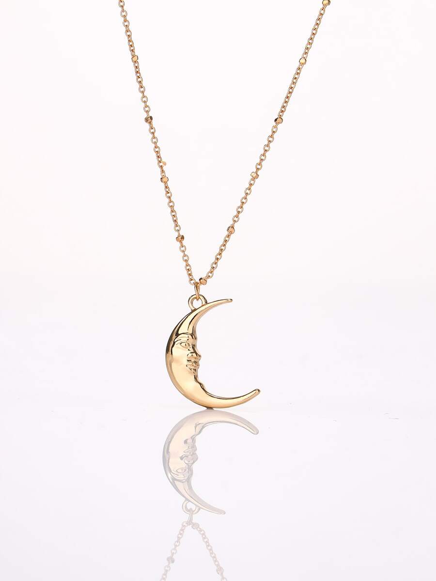 1pc Fashionable & Versatile Gold-tone Simple & Creative Pendant Necklace With Lovely Moon Detail - Gold - View 1