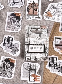 46sheets/box Vintage Butterfly Calligraphy Style Stickers, For Students' Decoration And Scrapbook - Multicolor - View 1