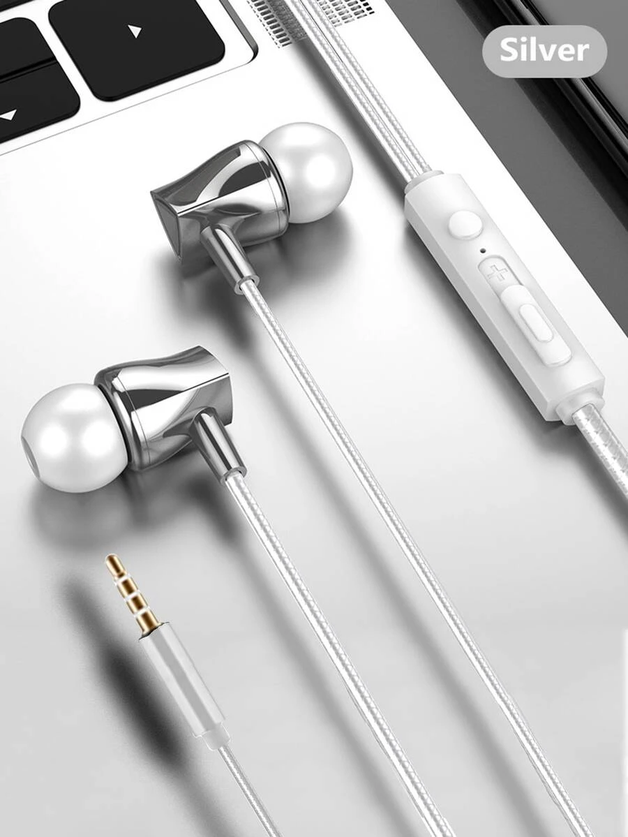 帶麥克風的有線入耳式耳機,用於通話、卡拉 Ok、音樂和遊戲,重低音,3.5 毫米插孔,微型金屬設計 - 銀色 - 查看 1