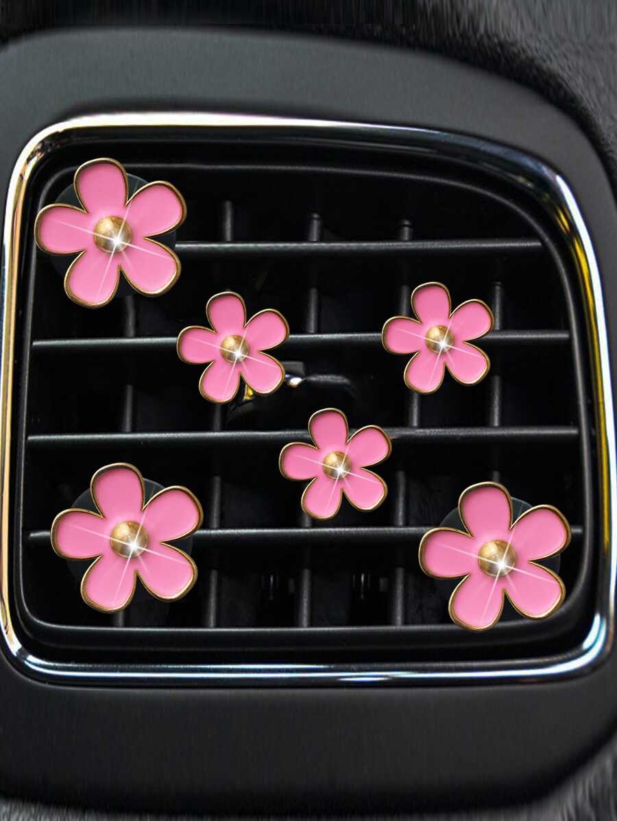 6入組合金雛菊夾,用於汽車進風口裝飾,可作為空調配件使用 - 粉色 - 查看 1