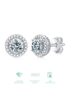 Esberry 1pair Moissanite Rhinestone Wedding Earrings For Women S925 Sterling Silver Stud Earrings Luxury Fine Jewelry Gifts For Girls For Mother's Day Engagement Bridal Jewelry