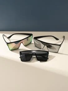 3pcs Unisex Square One-Piece Plastic Fashion Sunglasses