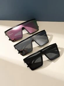 3pcs Unisex Square One-Piece Plastic Fashion Sunglasses