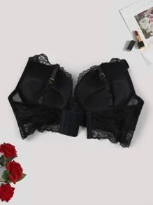 Women's Lace Push Up Bra With Padding - Black - View 5