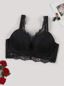 Women's Lace Push Up Bra With Padding - Black - View 4
