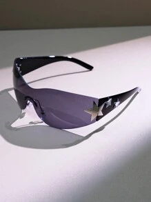 1 pieza Gafas de moda Y2K con forma de estrella sin aros para uso diario Y3KFest MusicFast para vacaciones de playa de verano, al aire libre, viajes, estilo Y4K, marco envolvente extragrande para festivales de música, preparación para volver a la escuela