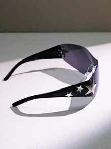 1 pieza Gafas de moda Y2K con forma de estrella sin aros para uso diario Y3KFest MusicFast para vacaciones de playa de verano, al aire libre, viajes, estilo Y4K, marco envolvente extragrande para festivales de música, preparación para volver a la escuela
