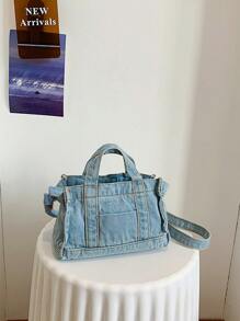 兒童雙把手方包牛仔 - 藍色 - 查看 1