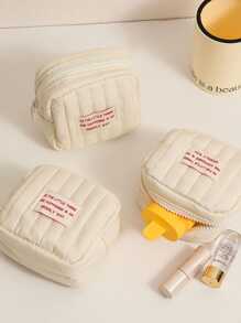 1 件简约方形小化妆包/耳机/硬币收纳袋，适合女孩，返校书包旅行必需品旅行收纳袋，适合海滩暑假化妆收纳袋，化妆收纳袋，迷你袋，旅行小化妆盒配件，化妆架，刷子包，化妆容器，化妆包，旅行必需品，女士配饰，旅行用品 - 米色 - 查看 2
