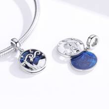 WOSTU 1個925銀星空夜系列藍色琺瑯吊墜串珠飾物,適用於女性原創手鍊和項鍊珠寶diy