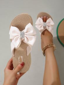 Của phụ nữ Dép xăng đan Với Bowknot & Pha lê Đồ trang trí , Vượt qua Dây đai , Lý tưởng Đối với Hòn đảo Kỳ nghỉ & Thời gian rảnh rỗi - Màu be - Xem 1