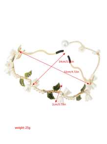 优雅 1 件绿叶、风铃草、人造珍珠和流苏装饰发箍情人节 - 金色 - 查看 4