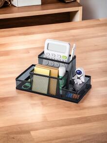 Organizador de escritorio de metal con varios compartimentos para oficina multiusos - Negro - Ver 2