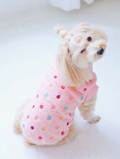 1pc Cute Rainbow Dotted Coral Fleece Warm Hoodie Suitable For Small/medium Dogs And Cats To Wear In Spring, Autumn, Winter, Indoor And Outdoor