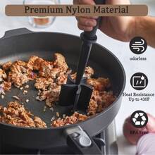 1pc Meat Chopper, Heat Resistant Nylon Burger Meat Masher, Beef Masher, Non-stick Mixing Chopper, Potato Masher Tool - Black - View 6
