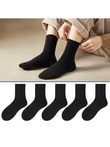 5 Pairs Men's Mesh Breathable Mid-Calf Socks, Non-Cotton, Moisture-Wicking, Suitable For Spring, Autumn, Summer - Black - View 1