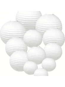 White Round Paper Lantern, Wedding Decorative Lantern With DIY Painted Design, Lamp Shade - White - View 1