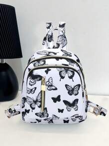 Cute Butterfly Heart Cartoon Print Pattern College Style Fashion Zipper Student Ladies Backpack, Butterfly Bag, School Backpack - Multicolor - View 1