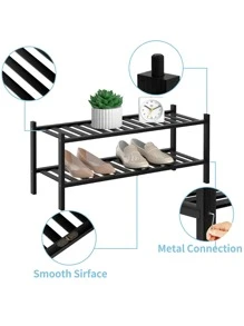 Natural Bamboo Shoe Rack - Stackable Storage Shelf with Multi-Function Combinations - Free Standing Shoe Racks for Convenient Shoe Organization(Black) - Black - View 3