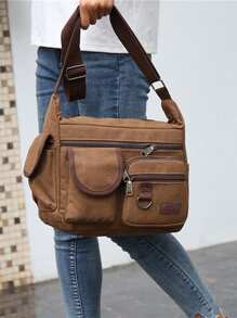 新款帆布男女通用邮差包单肩包休闲户外运动旅行徒步斜挎包，手提包书包单肩包运动包高中大学生旅行学院侧包方形包节日旅行必备品夏季男朋友礼物男士礼物男士单肩包男士包斜挎包侧包返校学生学校用品秋季男士包圆筒包老款万圣节圣诞节