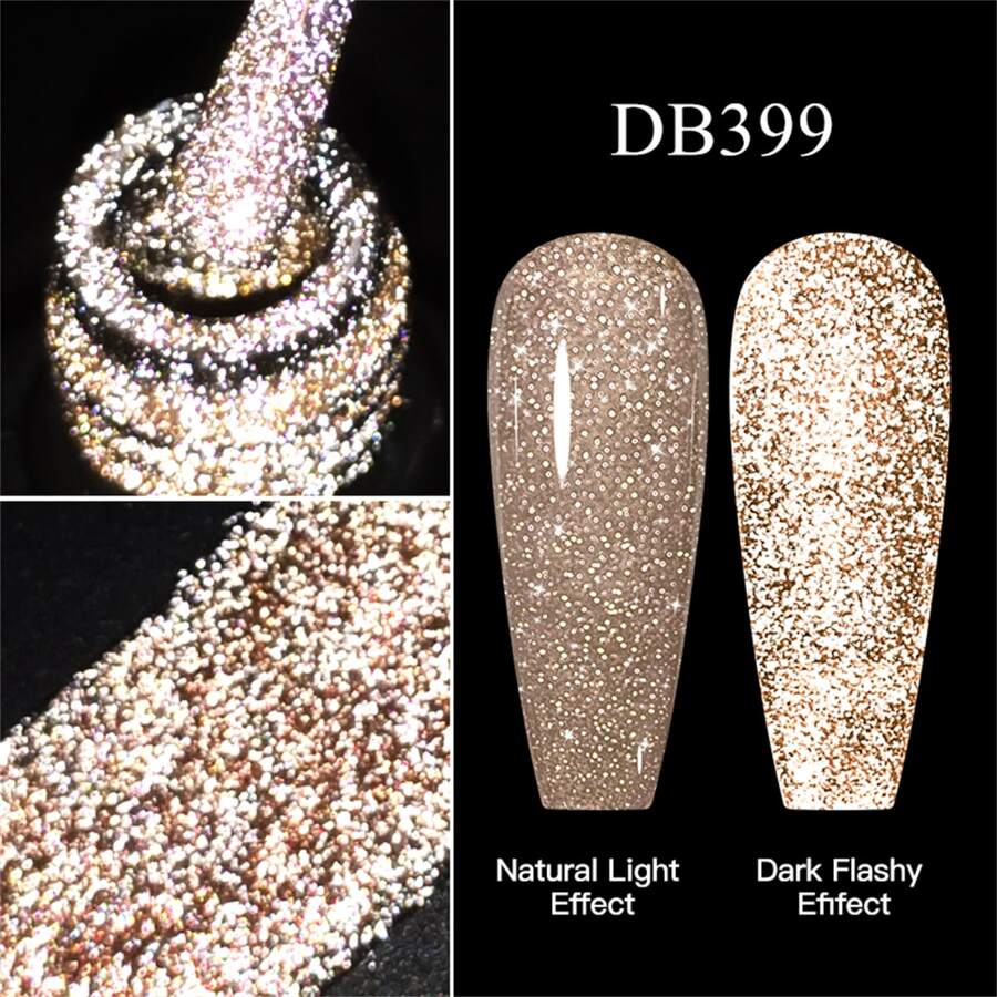 6Ml Y2K Reflective Glitter Gel Nail Polish Champagne Sparkling Sequins Semi Permanent Varnishes Soak Off Uv Led Nail Art Decoration Sequin Manicure Gift For Women Nails - 香檳色 - 查看 1