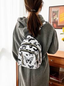 Cute Butterfly Heart Cartoon Print Pattern College Style Fashion Zipper Student Ladies Backpack, Butterfly Bag, School Backpack - Multicolor - View 5