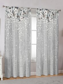 1 件植物花葉圖案印花窗簾 - 彩色 - 查看 3