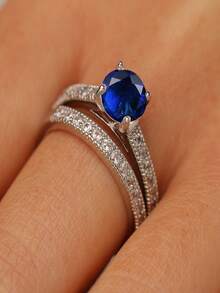 1對情侶戒指,不尋常的設計婚禮訂婚戒指,紀念生日皇家紀念禮品 - 寶藍色 - 查看 4