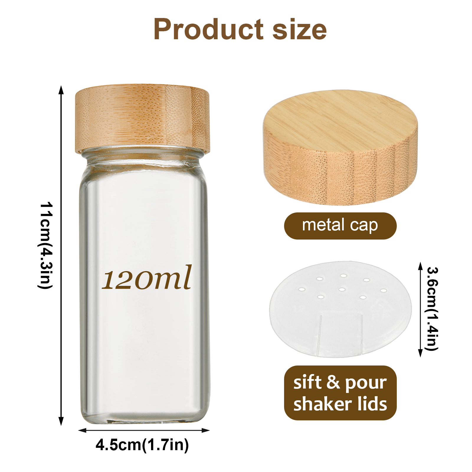 Glass Spice Jars with Bamboo Cover, 12x120ml Square Spice Jars, Spice