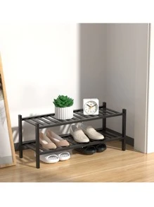 Natural Bamboo Shoe Rack - Stackable Storage Shelf with Multi-Function Combinations - Free Standing Shoe Racks for Convenient Shoe Organization(Black) - Black - View 4