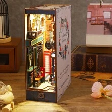 DIY Book Nook Miniature Kit, Booknook Dollhouse Bookshelf Insert with Sensor Light & Music Movement, 3D Wooden Puzzles Decorative Bookend Stand Model Kits for Kids Teens Adults(Island Holiday) - 均碼 - 查看 6