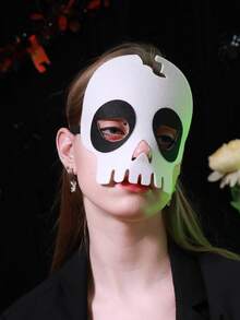 2 Piezas Máscara De Maquillaje Para Disfraz De Fiesta De Halloween, Tema De Día Festivo - Blanco y Negro - Ver 2