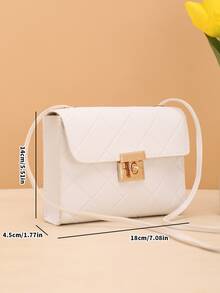 Summer Stylish Versatile Geometric Pattern Flap Lockable Shoulder/Crossbody Bag - White - View 5