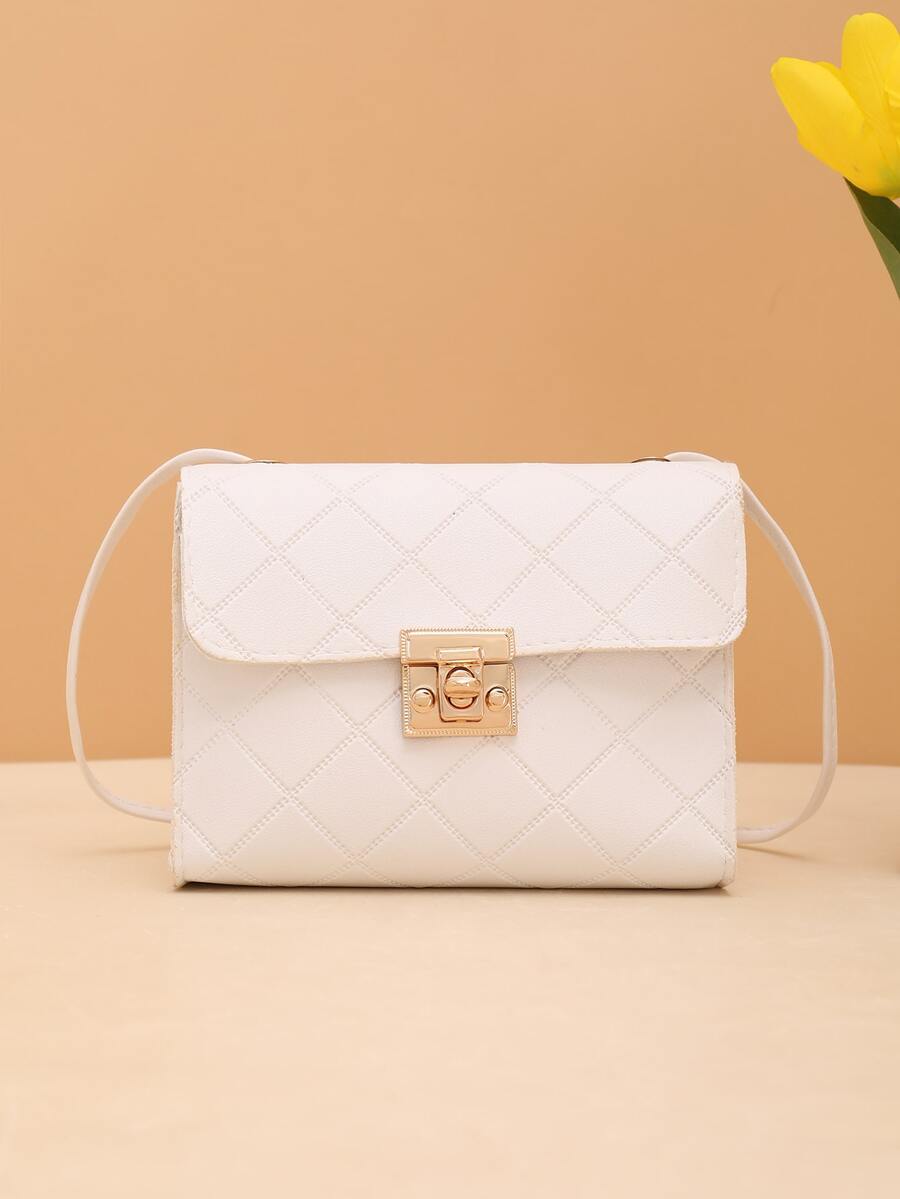 Summer Stylish Versatile Geometric Pattern Flap Lockable Shoulder/Crossbody Bag - White - View 1