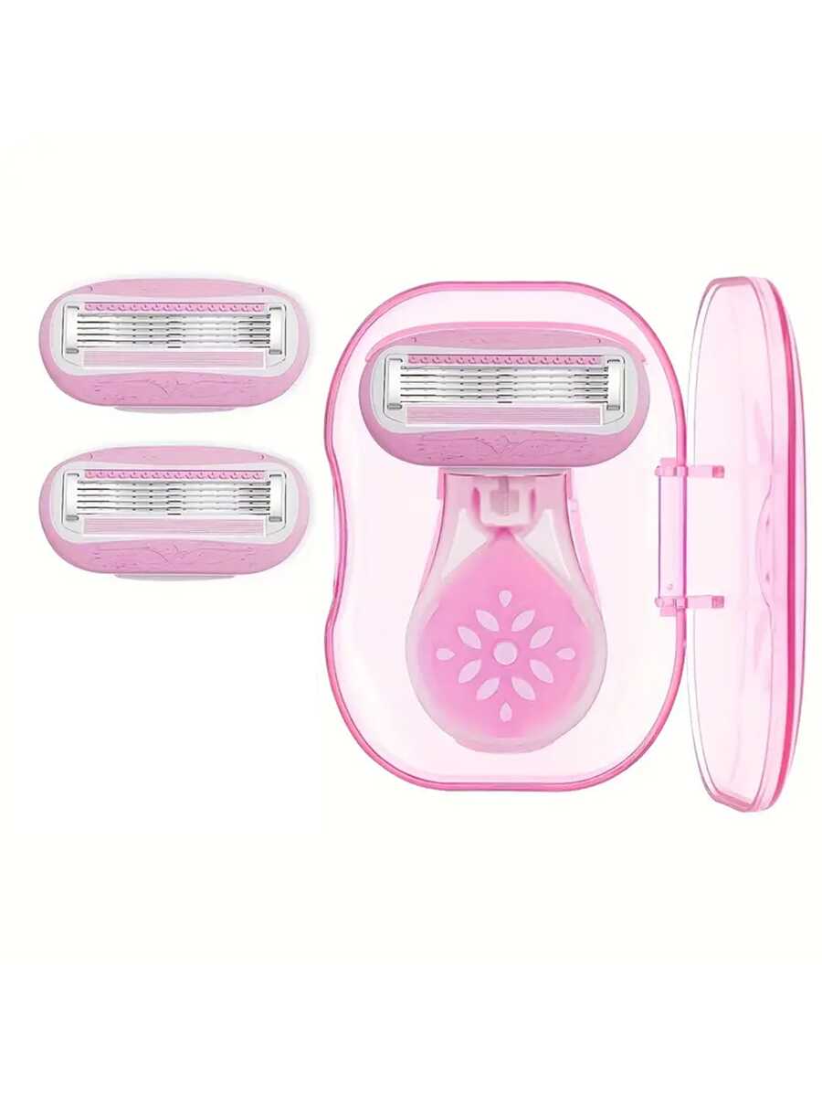 女士便携式 5 层身体剃须刀 - 包括储物盒和护肤皂刀片（3 个刀头和一个手柄）、理发产品和理发沙龙美容旅行必需品配件