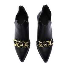 MYSOFT Metal Chain Hollow Pointed Toe Chunky Heel Booties Women - Black - View 5