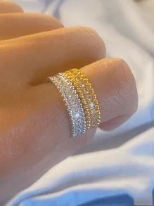 1pc Deluxe S925 Sterling Silver Full Star Design Full Row Rhinestone Ring For Women, Gift, Daily Wear - Silver - View 3