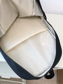 1pc New Large Capacity Student Backpack, Solid Color Multi-functional Casual Travel Bag, Classic Double-shoulder Backpack - Black - View 4