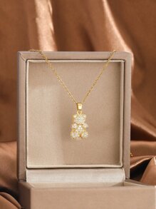 1pc Cartoon Bear Shaped Charm Necklace For Kids, Made Of Copper, Suitable For Daily Life And Party Wear