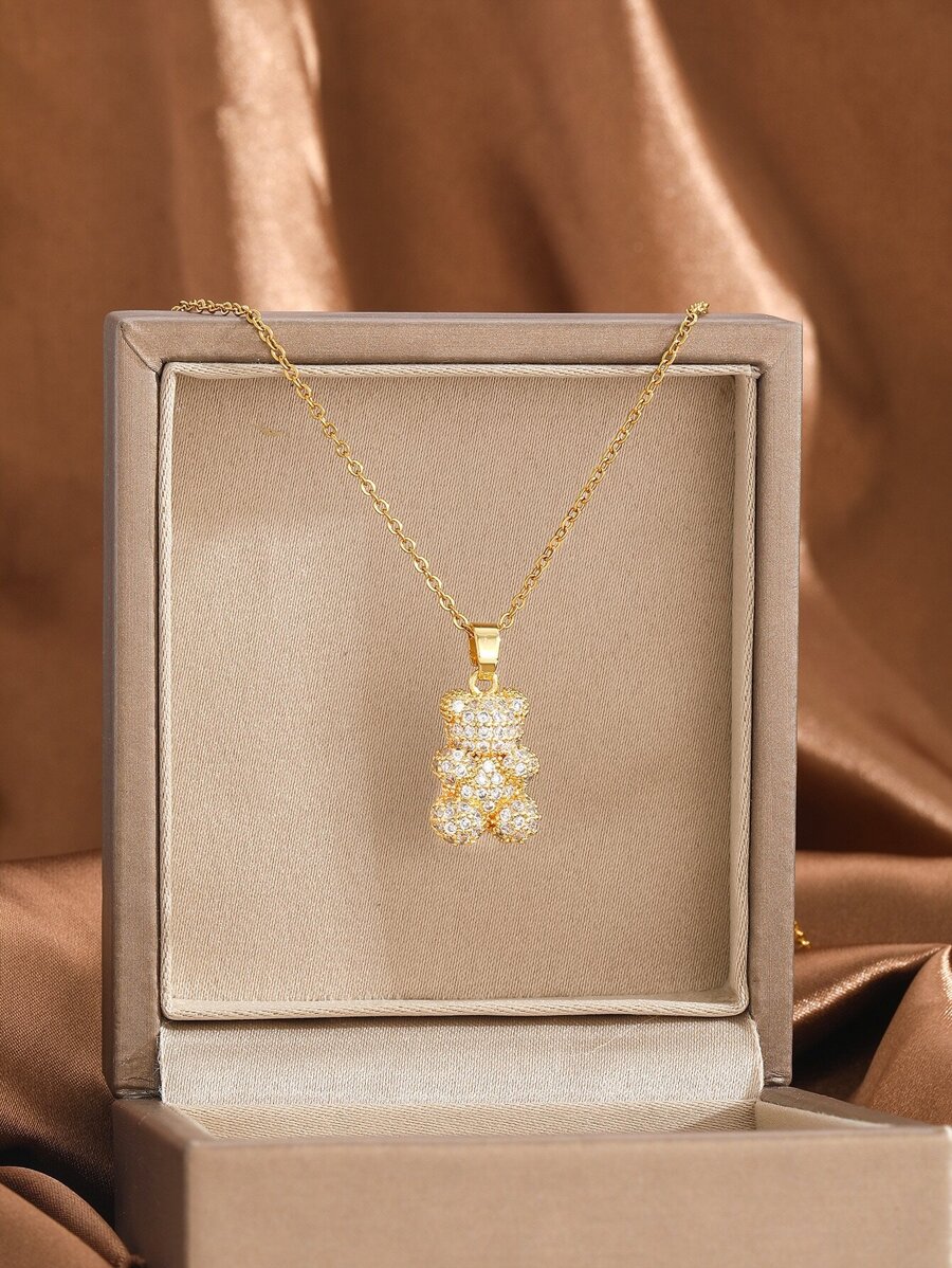 1pc Cartoon Bear Shaped Charm Necklace For Kids, Made Of Copper, Suitable For Daily Life And Party Wear