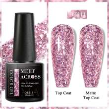 MEET ACROSS 7毫升Y2K美学闪粉指甲油，粉色半永久指甲油，钻石颜料，闪耀彩虹，可卸除UV/LED凝胶美甲，美甲设计，装饰，礼物，派对，嘉年华，节日 - 粉色 - 查看 4